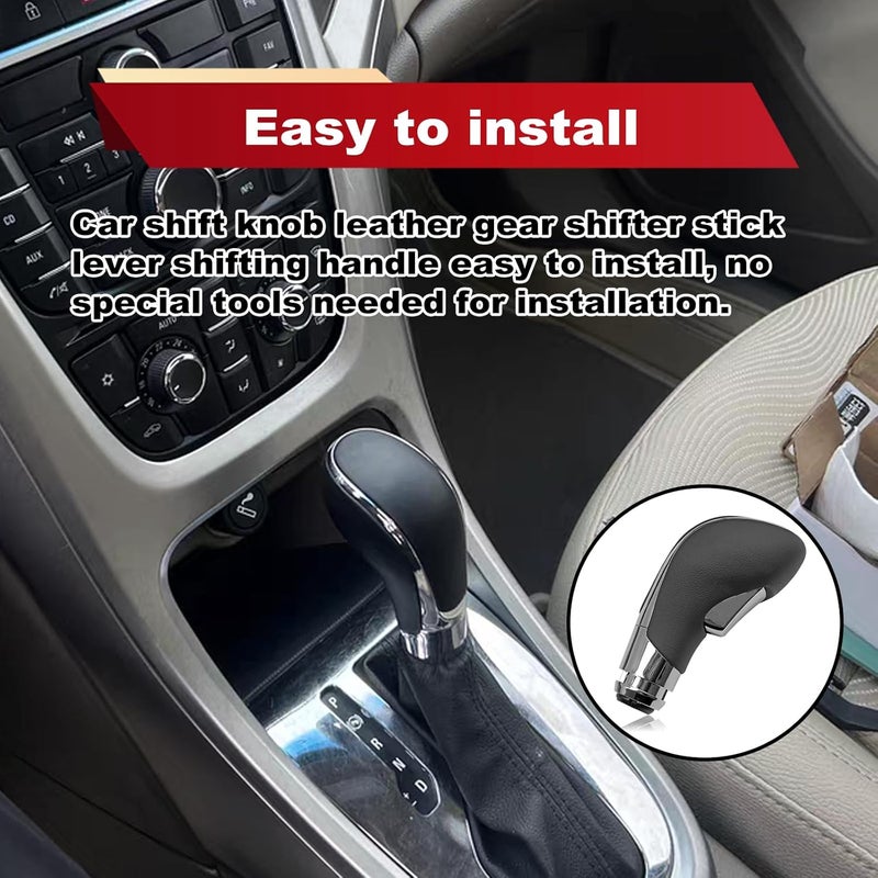 Pleoos Automatic Gear Stick Shift Knob Compatible with 2012-2017 Buick Verano Car Gear Shift Knob Leather Car Stick Lever Gear Shifter Knob Cover Head Handle Lever(Black) - Image 4